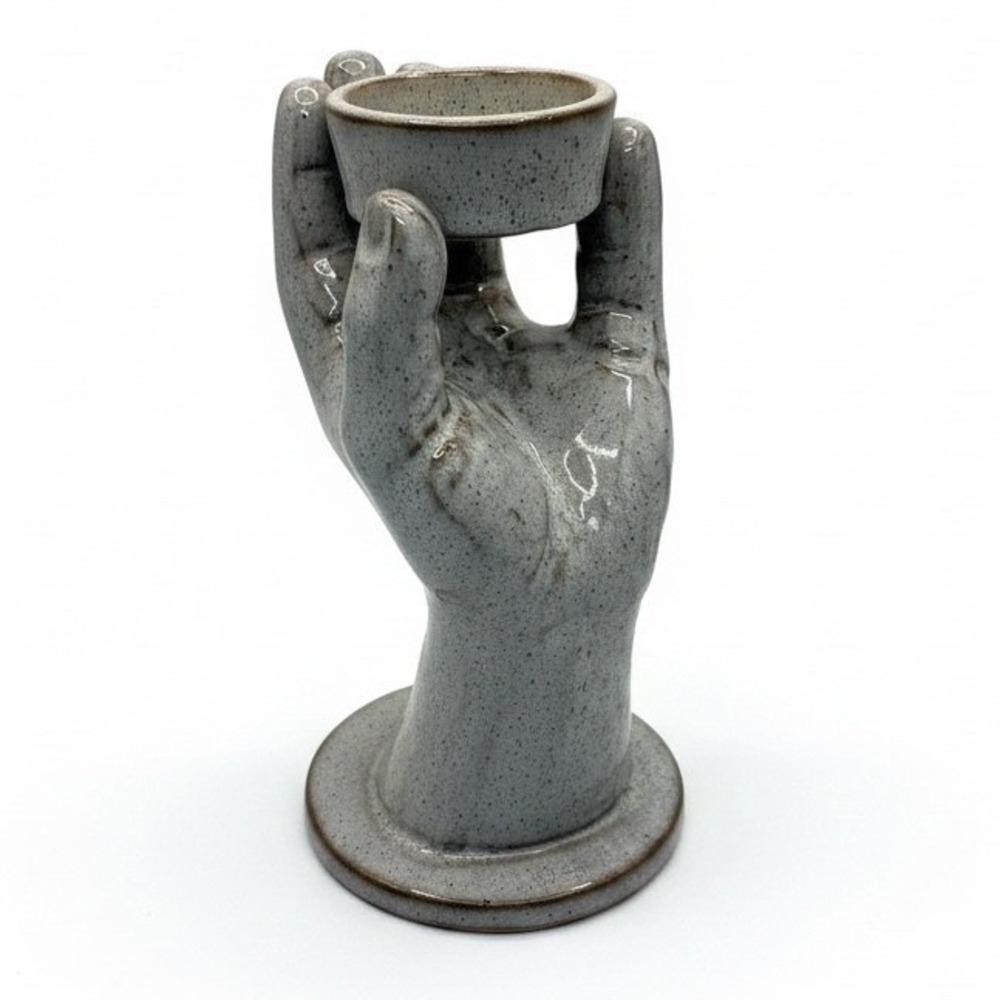 Bloomingville Stoneware Hand Tea Light Candle Holder Gray Glaze Boho Witchy New